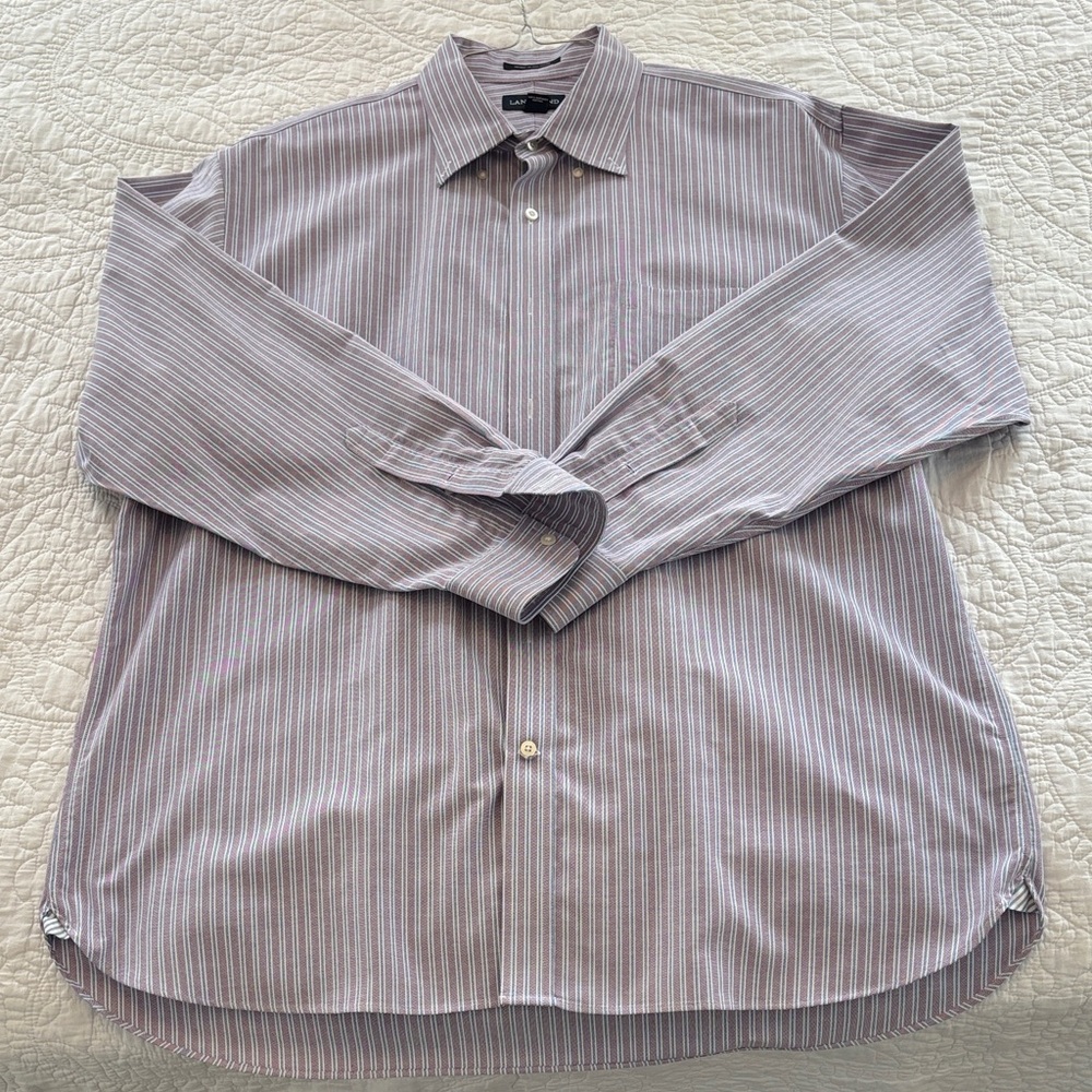 Lands' End Men's Light Purple Striped Button Down Shirt